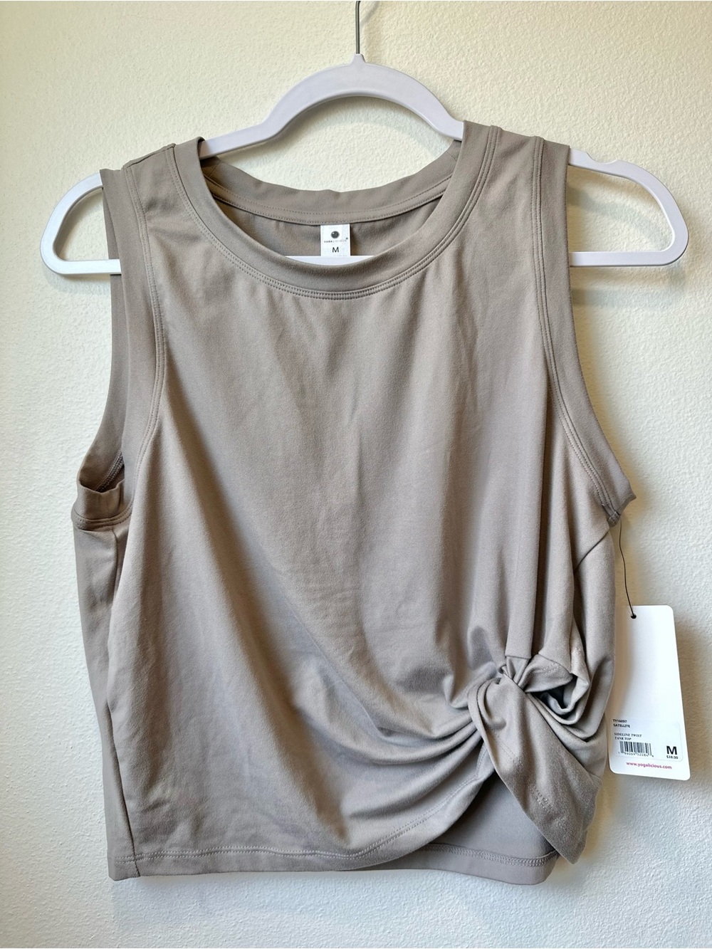 Yogalicious Women's Sleeveless Twist-Knot Tank Top - Taupe Gray Size Medium NWT